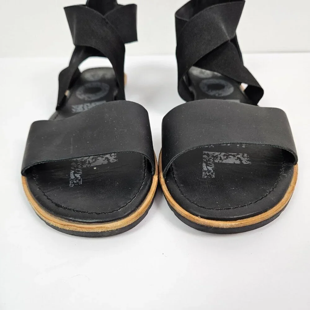 Sorel Ella Black Stretch Cross Ankle Strap Sandal 10.5 NL2893-010